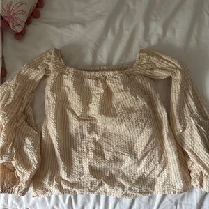 Petersyn seersucker puff sleeve off shoulder top blouse yellow orange